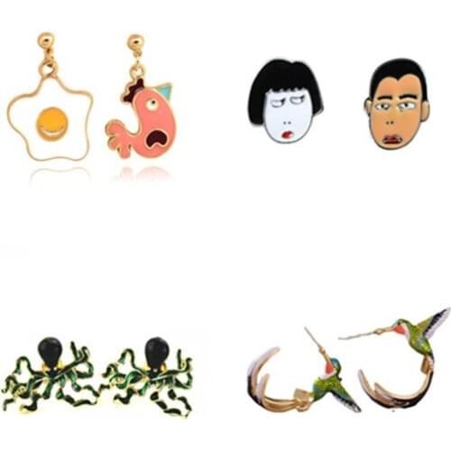 Funny Egg Hypoallergenic Earrings Womens Fashion Asymmetrical Enamel Wild Cartoon Octopus Ear Clip Personality Jewelry Gift
