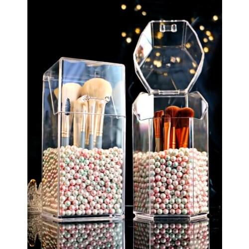 Hot sale makeup brush storage bucket dustproof acrylic eyebrow pencil eyeliner eye shadow beauty brush portable pearl pen holder