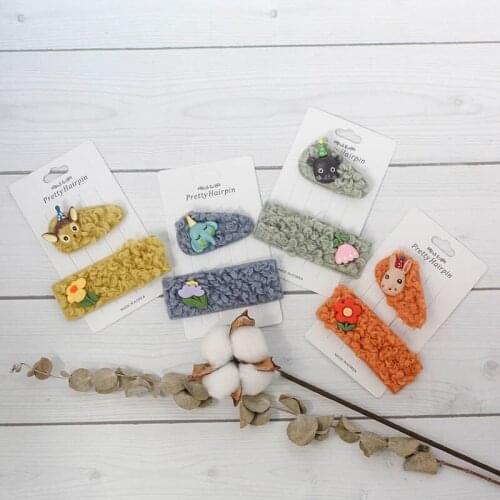 Set Cute Cartoon Animal flowers Plush Hair Clip Hair Accessories For Women Girl Kids Headwear Barrettes Lovely Hairpin Side Clip