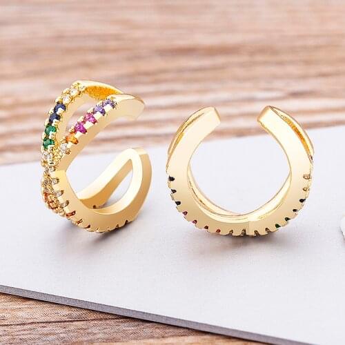 Cross Design Gold Color Ear Cuff Charm Zirconia Clip On Earrings Earcuff Without Piercing Earrings Statement Jewelry For Women