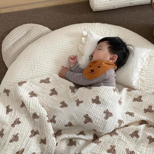Summer Baby Blankets Cotton Muslin Swaddle Wrap Cartoon Bear Print Toddler Sleeping Blanket Newborn Bath Towel Stroller Cover