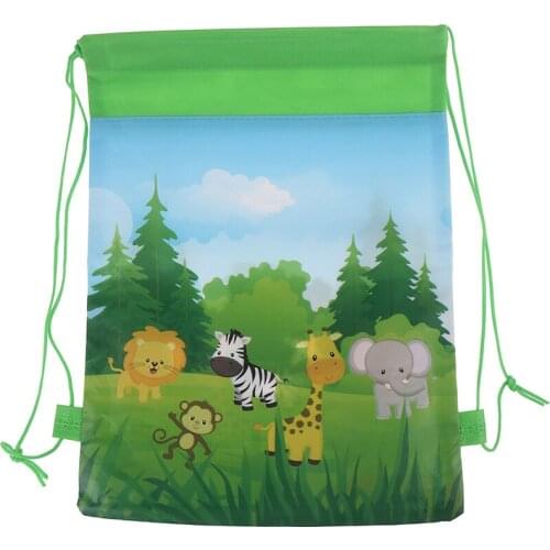 Jungle Theme Party Gifts Bags Candy Bags Green Safari Animals Packing Non-woven Backpack Kids Party Decorations 34X27cm