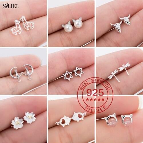 Trendy Pearl Cat Stud Earrings for Women Cute Butterfly Whale Airplane Star Earings 925 Sterling Silver Jewelry Girl Party Gift