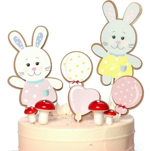 Fashion simple style cake top hat card decoration supplies double cute rabbit balloon insert baking cake party supplies