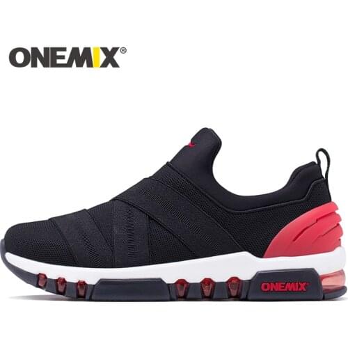 ONEMIX Men Running Sneakers High-quality Knitted Mesh Soft Skateboarding Flats Classic Black Slip-on Women Sports Training Shoes