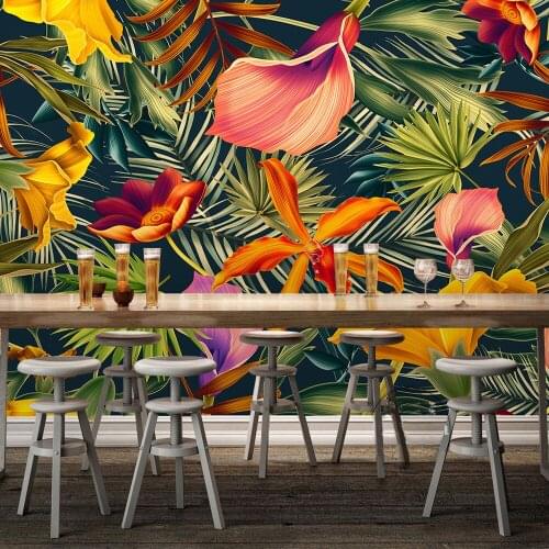 Bacal Custom Wall Mural 3D Tropical Rainforest Plant Flowers Banana Leaves Backdrop Painted Living Room Large Mural Wall Paper