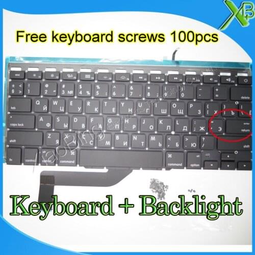 Brand New Small Enter RS Russian keyboard+Backlight Backlit+100pcs keyboard screw For MacBook Pro Retina 15.4" A1398 2013-15Year