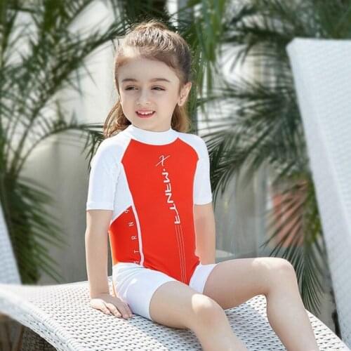 New Summer Children Swimming Diving Suits One Piece Siamese Spandex Cotton Wetsuits Half Sleeves Quick Dry Sunscreen 2019