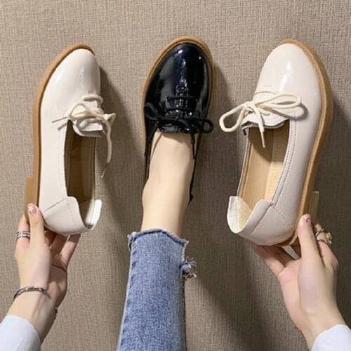 Flat British Style Loafers Spring And Autumn New Fashion All-Match Round Toe Shallow Mouth Ladies Small Leather Shoes
