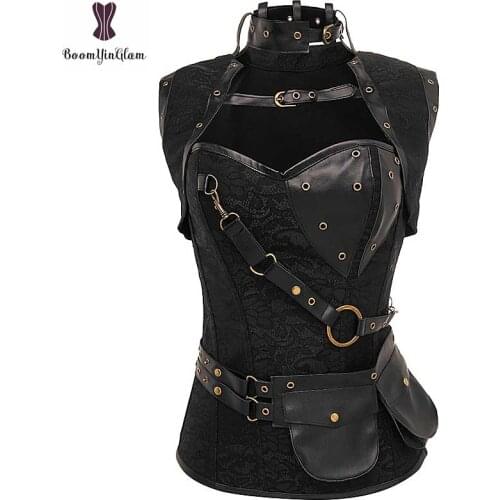 Punk Corset Gothique Bustier Steel Boned Korsett For Women Plus Size 6XL Floral Steampunk Goth Pocket Retro Gorset Vintage Korse