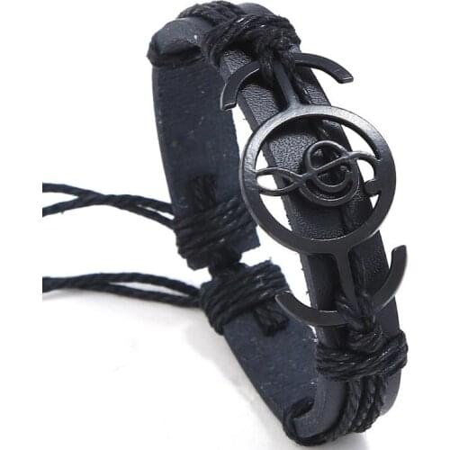Punk Vintage Music Note Charm Bracelet Fashion Casual Black Leather Rope Women Bangle Wristbands Retro Handmade Men Jewelry Gift