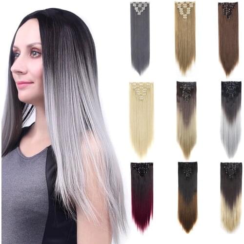 24"26" Straight Natural Clip In Hair Extensions Long Soft Silky Full Head Thick Full Head Long 8 Pieces 18 Clips Soft Silky