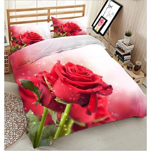 Luxury Rose bedding set queen size 3D bedsheet Duvet Cover Pillowcase Twin king size Queen Bed Linen California king decorate