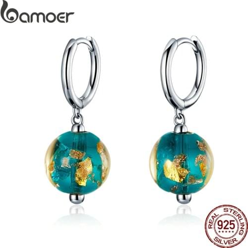 Bamoer Genuine 925 Sterling Silver Fancy Glass Beads Drop Earrings for Women Exotic Dangle Earing Fashion Jewelry SCE817