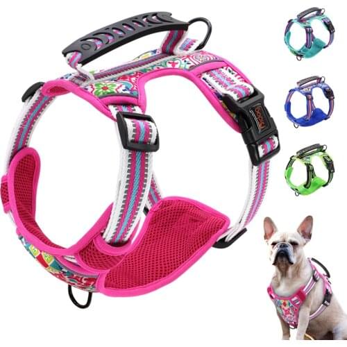 No Pull Dog Harness Reflective Vest Harness Outdoor Pet Harness With Easy Control Handle 2 Leash Hook for Medium Large Dogs