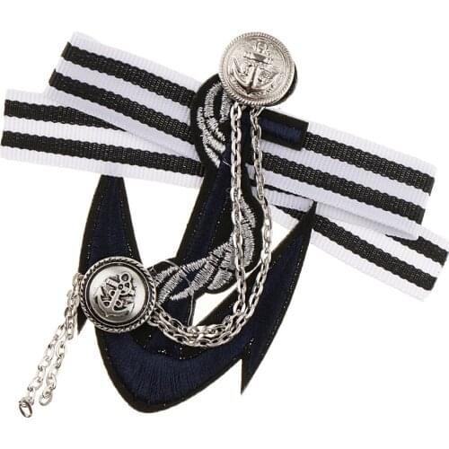 Vintage Striped Fabric Anchor Design Nautical Themed Brooch Pins Fashion Men Women Uniform Shirt Badge