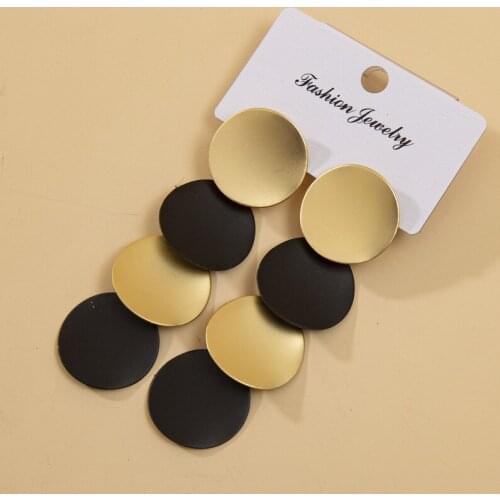 Black gold Style Drop Earrings For Women Geomatric Black Long Hanging Earring Round Jewelry Earing bijouterie