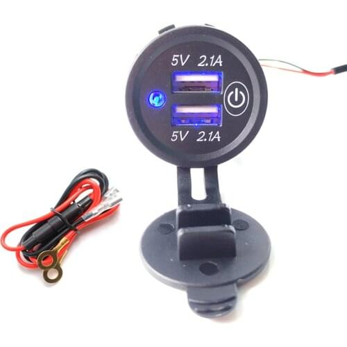 DIY Kit 4.2A 12V/24V Car USB Power Outlet Waterproof Car Charger with Switch Blue for Car RV ATV Boat Marine Motorcycle Mobile