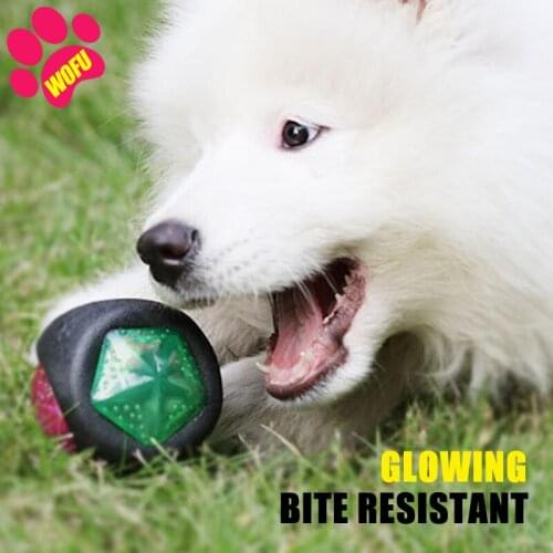 WOFUWOFU Glowing Elastic Vocalize Ball Ball Toy for Cats Dogs Pet Chew Toy Bite Resistant Rubber Durable Flashing Dog Molar