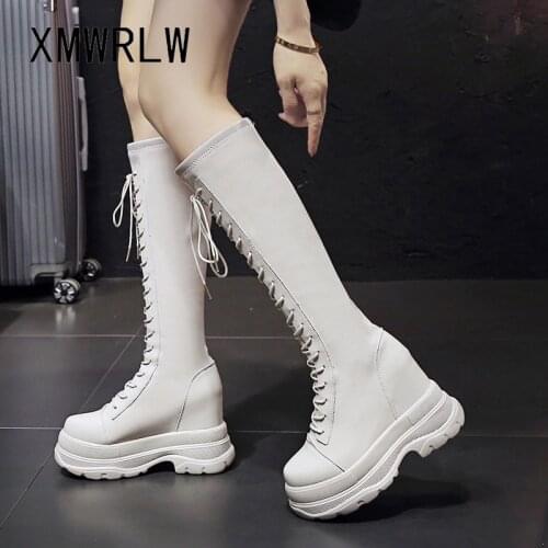 XMWRLW Womens Winter Long Boot PU Leather Hidden Heels Ladies Winter Shoes Women Knee-High Boots Warm Plush High Boot Shoes