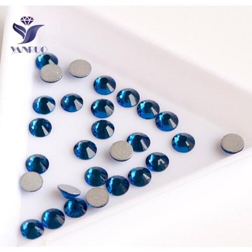 YANRUO 2028NoHF All Sizes Capri Blue Flatback Glass Strass Stones Crystal Non Hotfix Rhinestones For Nails Art