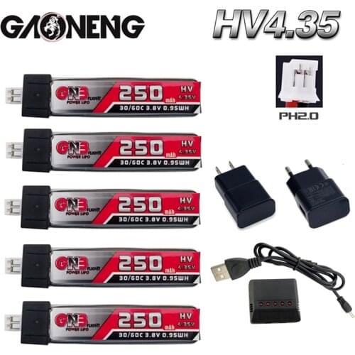 GNB 250mAh 1S 3.8V 30C/60C 4.35V HV Lipo Battery Charger Set for QX65 Blade Nano QX CPX MSR Inductrix FPV Tiny7 Beta65S Drone