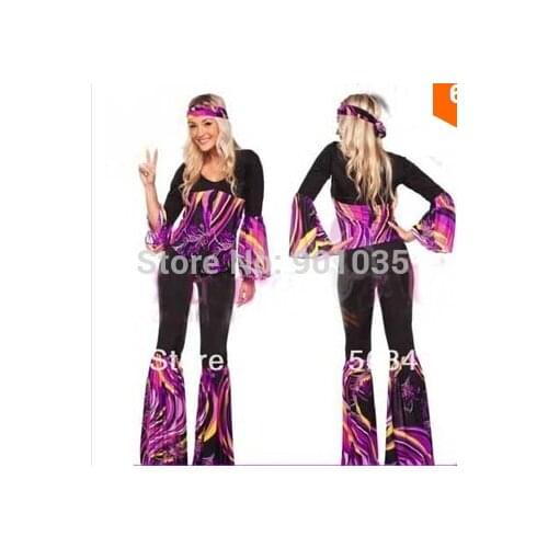 Ladies 60s 70s Retro Hippie Go Go Girl Disco Costume Hens Party Fancy Dress S M L