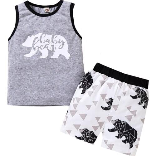 Little Boy’s Vest and Shorts Suit Cartoon Polar Bear Printed Sleeveless Tops and Short Pants