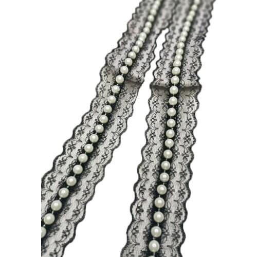 1Yards 2020 High Quality Lace Beaded Fabric Black White Guipure Dry Lace Fabric Sequins Laces Beaded Trim Voile Lace Ribbon VG4