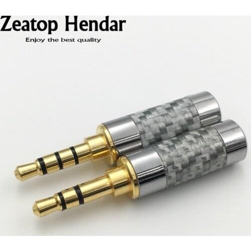 10Pcs 3U Gold plated 3.5mm 3 4 Pole Male Audio Plug Carbon Fiber Step Type Straight Jack Repair Headphone Solder DIY Connector