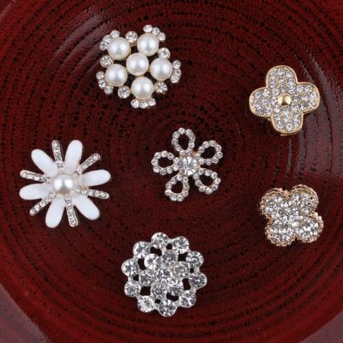 10PCS Handmade Vintage Metal Decorative Buttons Crystal Pearl Flower Center Alloy Flatback Rhinestone Buttons Craft Supplies