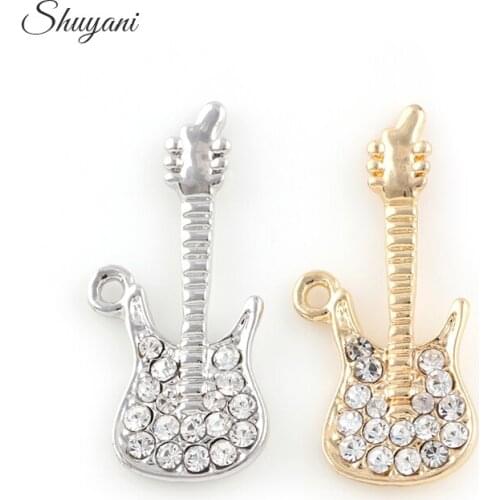 19*13mm Alloy Metal Rhinestone Music Guitar Charms Pendant For Bracelet Jewelry Making Findings DIY