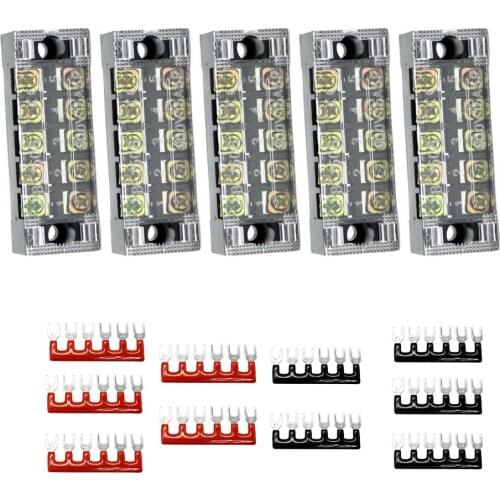 5 Sets Dual Row 5 Position Covered Screw Terminal Blocks Strips 600V 15A
