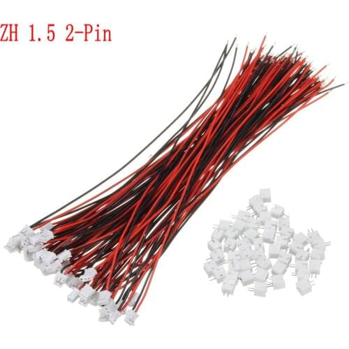 50pcs Mini Micro JST ZH 1.5mm SH 1.0mm PH 2.0mm 2-Pin Connector Plug With Wires Cables 120mm 150mm