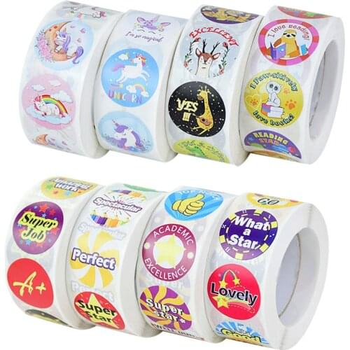 500Pcs Paper Gift Sticker Great Perfect Good Job Cute Animal Scrapbooking Stationery Label Stickers Kids Favor Reward Supplies