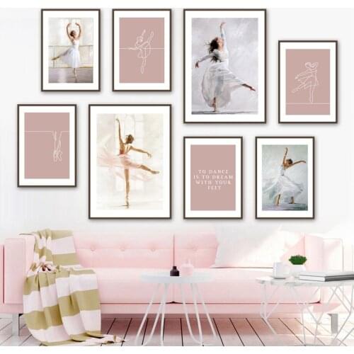 Watercolor Ballet Dance Girls Lines Quote Wall Art Canvas Painting Nordic Posters And Prints Wall Pictures For Living Room Decor