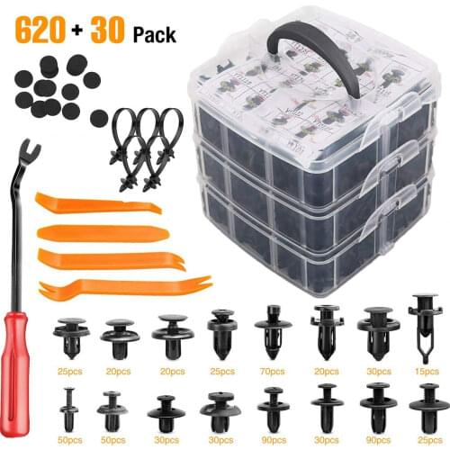 Car Plastic Retainer Clips Auto Fastener Clip Rivets Bumper Door Trim Panel Fasteners Kit with Cable Ties Fasteners Remover