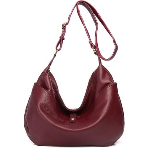 Large Hobos Shape Women Bag Genuine Leather Women Shoulder Bag Luxury Soft Cow Leather Crossbody Bag Casual Lady Leather Purse