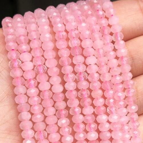 4x3mm Natural Faceted Pink Quartz Crystal Stone Beads Small Round Loose Rondelle Beads for Jewelry Making DIY Bracelet Earrings