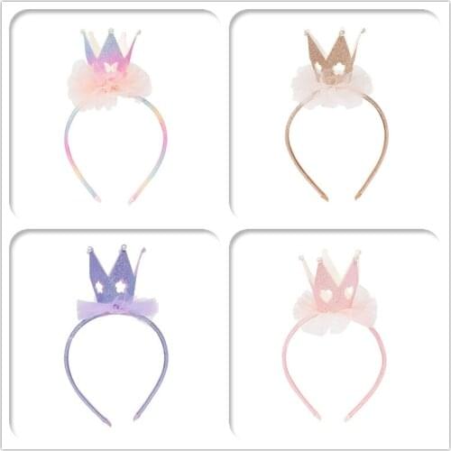 Boutique 12pcs Fashion Cute Glitter 3D Gradient Tiaras Hairbands Solid Crown Gauze Floral Hair Sticks Princess Party Headwear