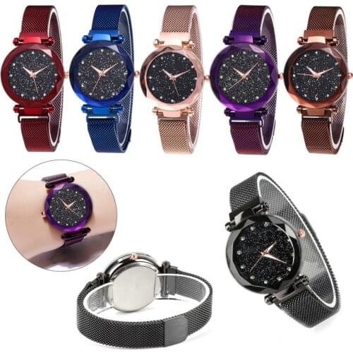 Fashion Women Starry Sky Watch 6 Colors Magnet Strap Buckle Elegant Luxury Women Watches Ladies Magnetic Starry Wrist Clock