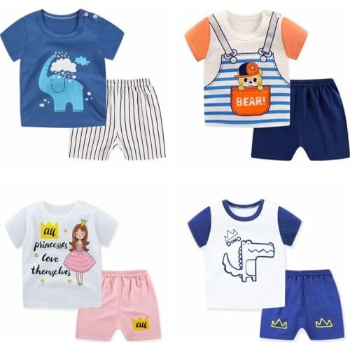 0-4Y Kids Baby Clothing 2pcs/set Cotton Summer Baby Children Shorts T-shirt Todder Boy Girl Kids Cartoon Cute Play Clothes