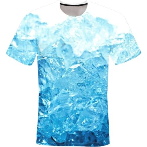 Oversized T-shirt 2021 Summer Mens and Womens Retro High-quality T-shirt Blue Ice Crystal Print Top Short Sleeve