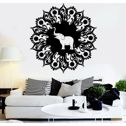 Hinduism Wall Decal Meditation Room Home Decor Mandala Elephant Vinyl Wall Sticker School Classroom Window Wall Decoration Z541