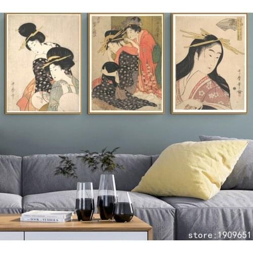 Cotton no frame Japan women kimono portrait canvas printings oil painting printed on cotton wall art decoration picture