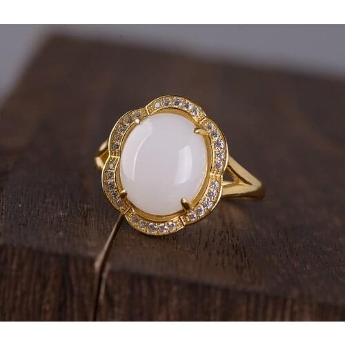 FNJ 925 Silver Ring 100% Original Pure S925 Sterling Thai Silver Rings for Women Jewelry USA Size 5-8 Heitan Jade