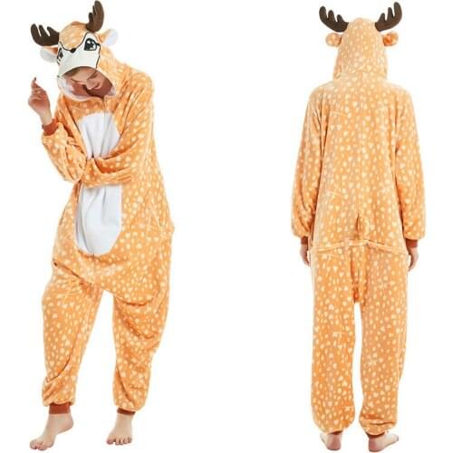 Women Girls Cute Deer Cartoon Onesies Sleepwear Stitch Bat Pajama Christmas Festival Animal Suits Homewear Anime Cosplay Costume