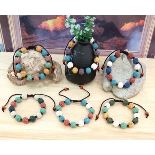 8mm Colorful Lava Gemstone Bracelet Lovers Parent Child Relationship Boutique Unique Gift Pull Rope 13 Beads Energy Crystal
