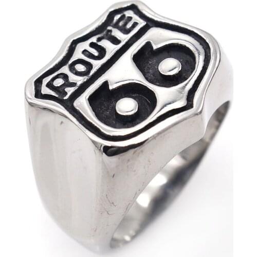 BAECYT Men Fashion Digital 66 316L Stainless Steel Silver Color Biker "Route 66" Ring Mens Motorcycle Club Anniversary Ring
