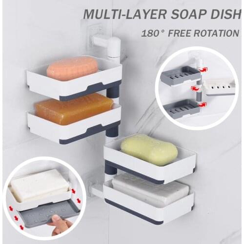 2/3/4 Layer Soap Rack Wall Mounted Soap Sponge Storage Holder No Drilling Draining Holder Bathroom Hanging Soap Box